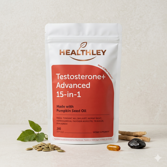 Healthley™ Testosterone+ Advanced 15-in-1 with Pumpkin Seed Oil,